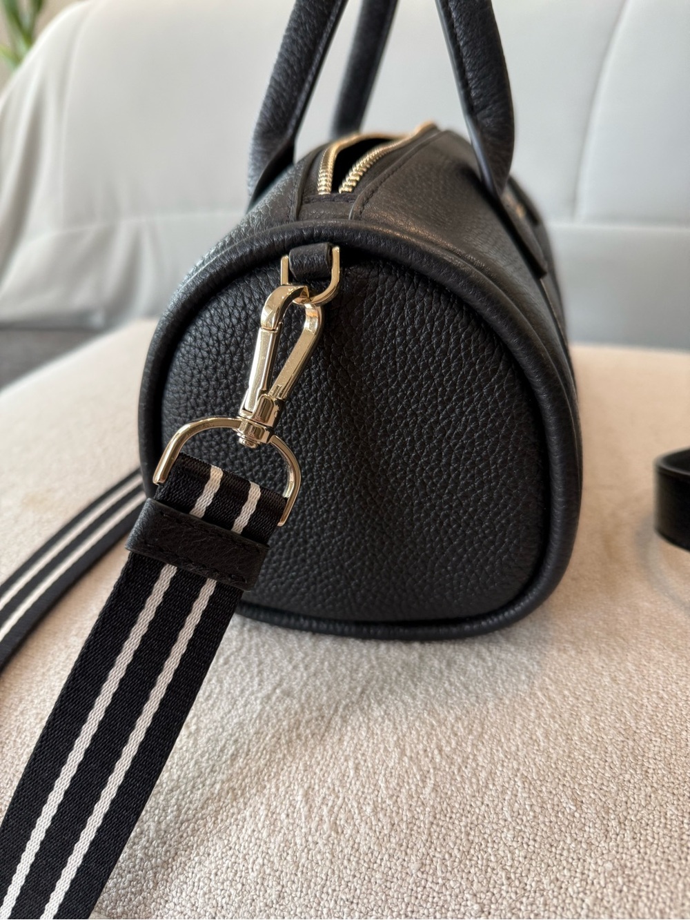 kate spade Black Leather Messenger Bag with White Stripe Accents - Picture 3 of 3